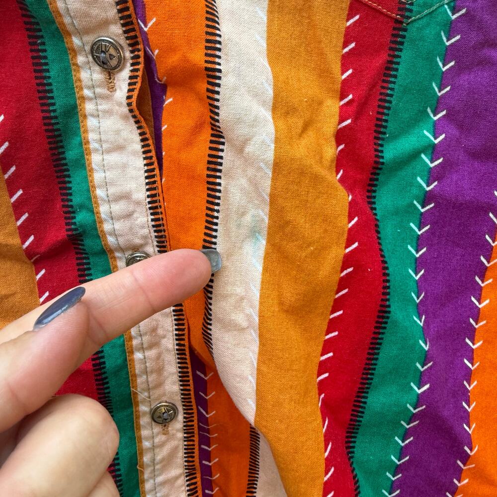 Vintage 90s Rodeo Desert Southwest Stripe Cowgirl Western Rodeo Shirt Volup 1X - Picture 3 of 9